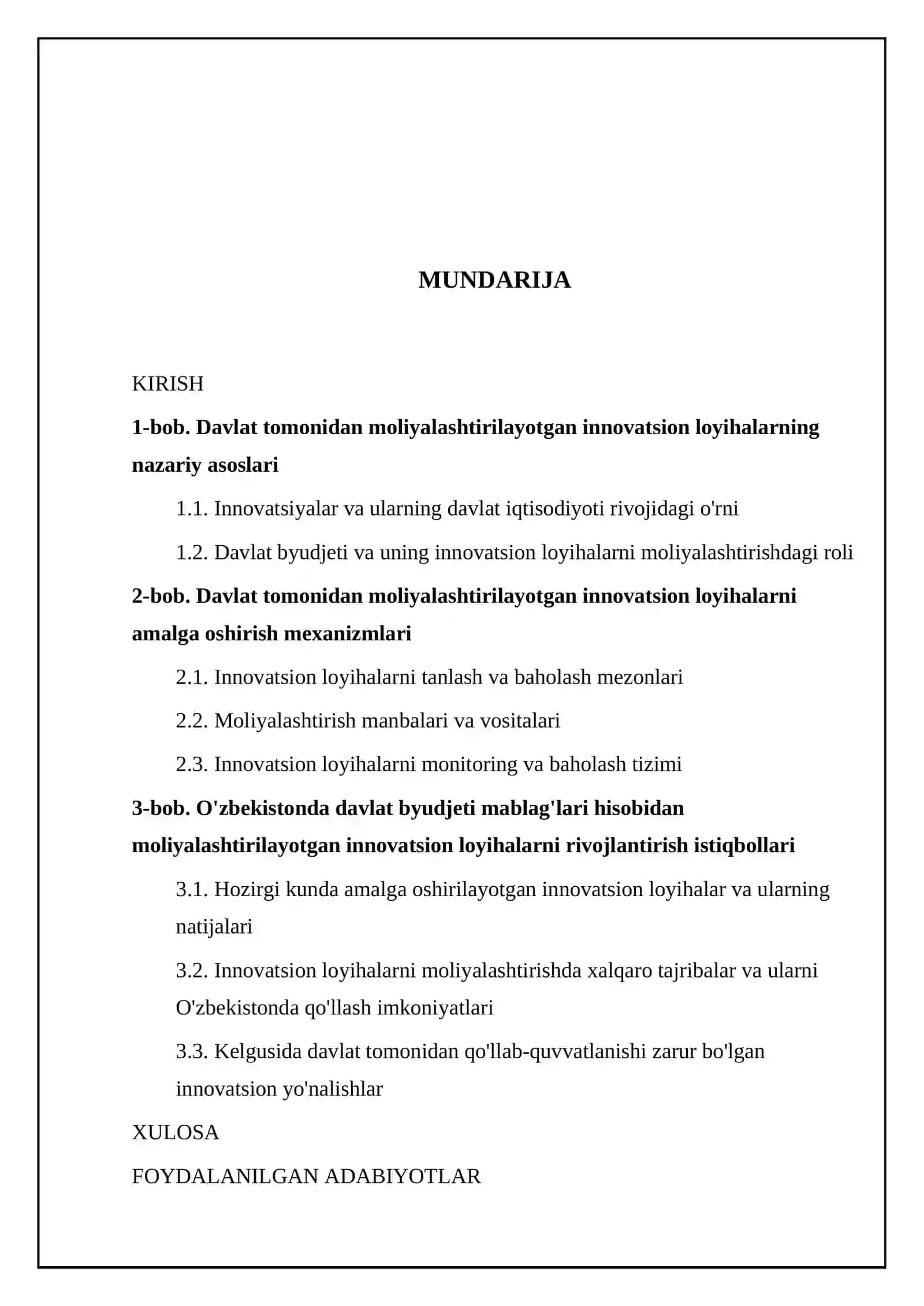Davlat byudjeti mablag‘lari tomonidan moliyalashtirilayotgan innovatsion loyihalar 2