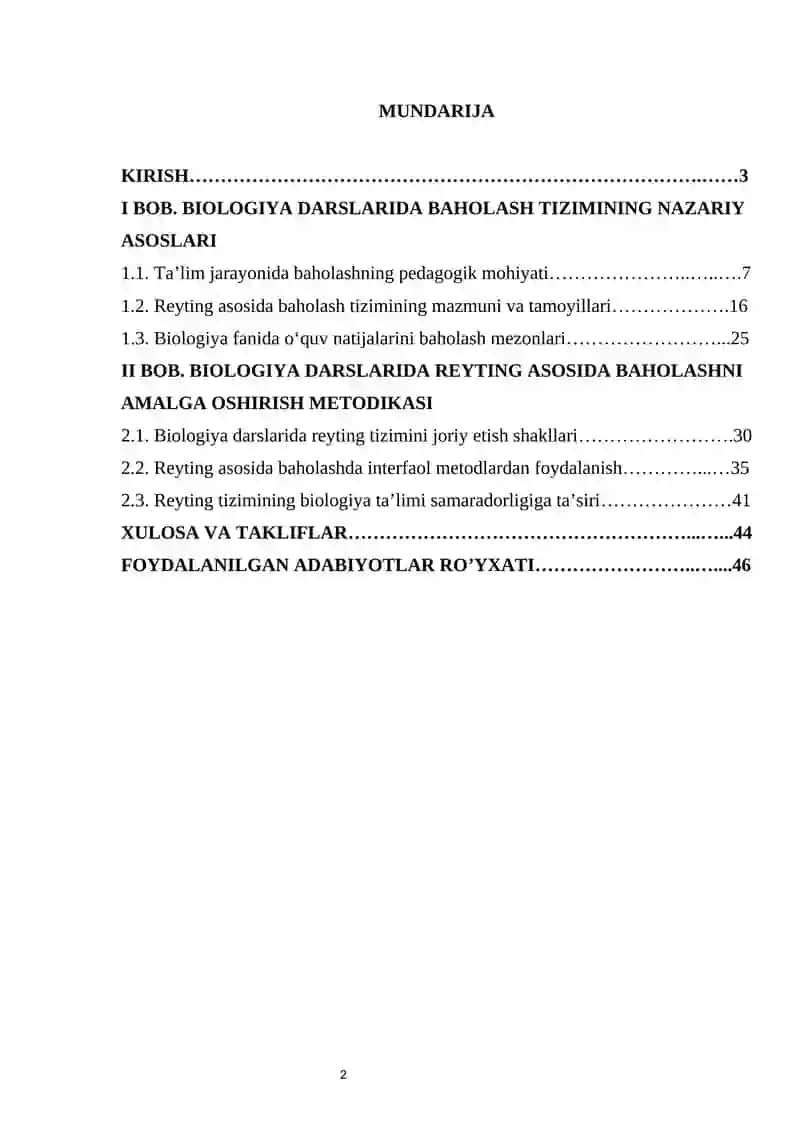 BIOLOGIYA DARSLARIDA REYTING ASOSIDA BAHOLASH METODIKASI 2