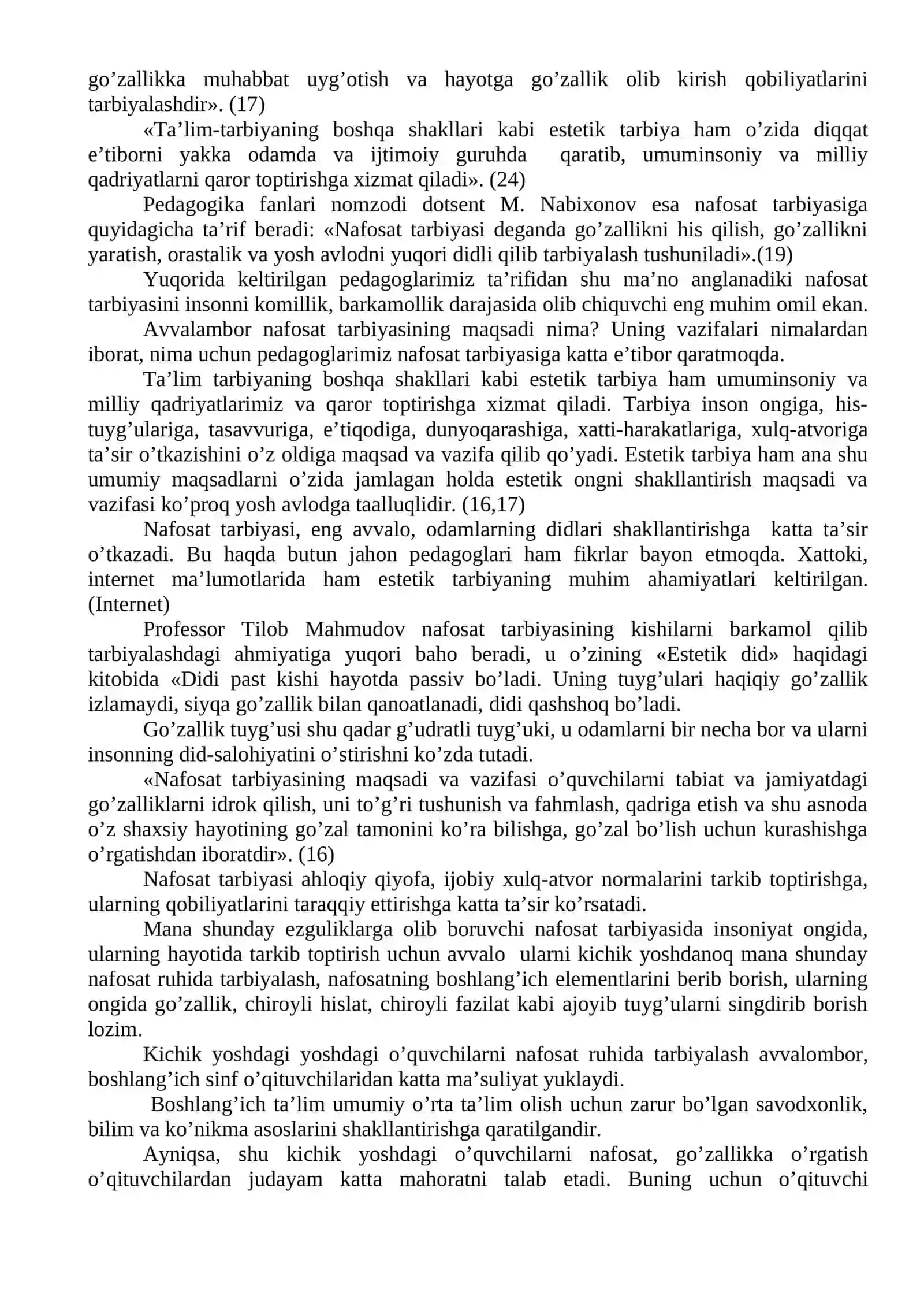 Boshlang’ich sinflarda nafosat tarbiyasining mazmuni, uning maqsad va vazifalari 2