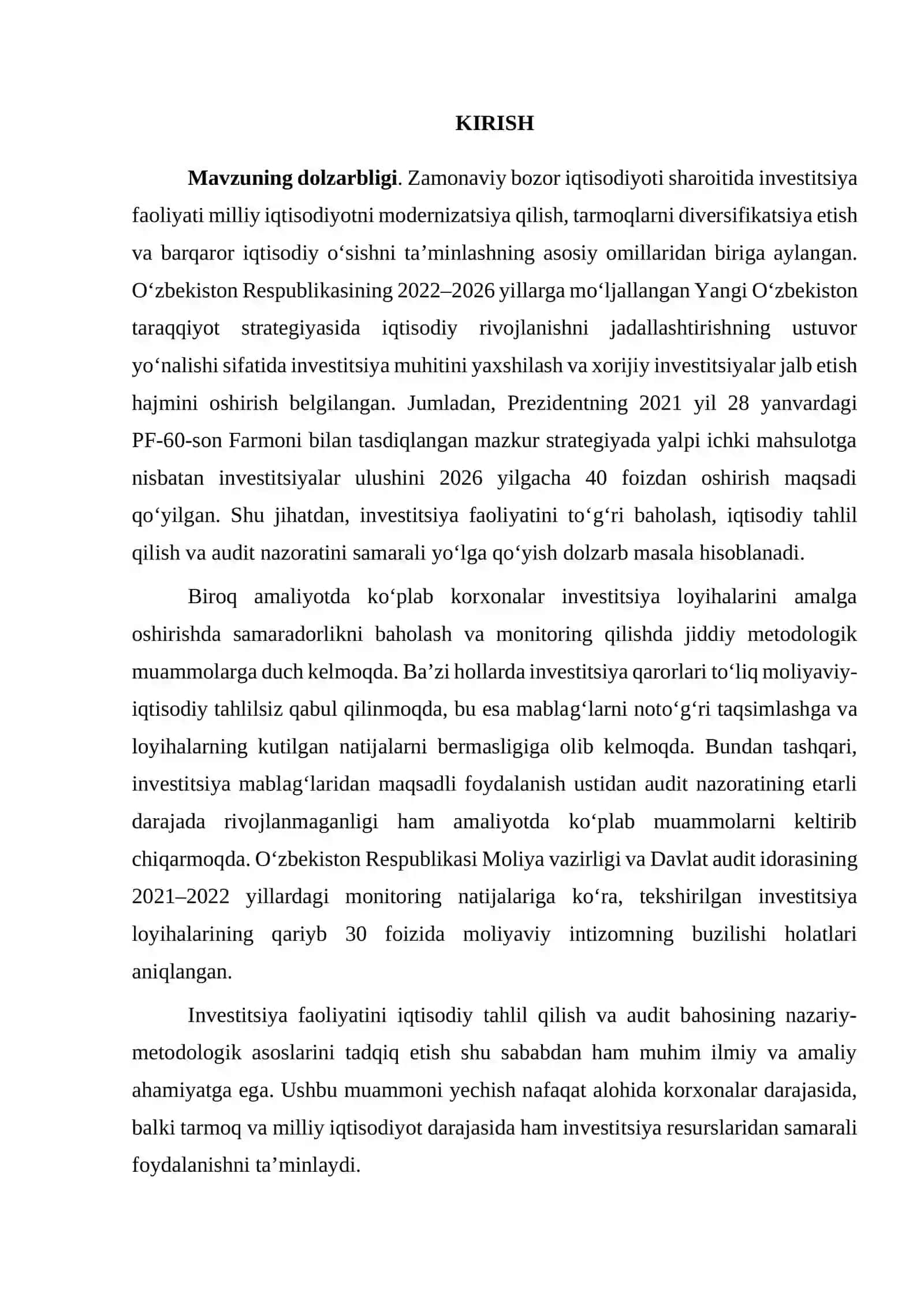 Investitsiya faoliyatining iqtisodiy tahlili va auditini tashkil etish hamda baholash 2