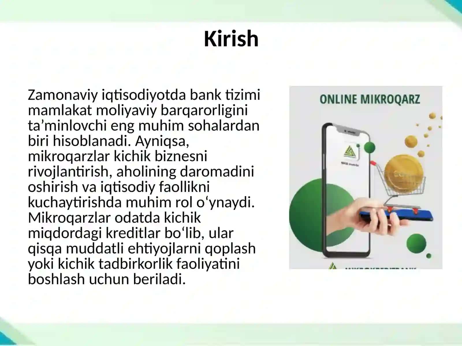 Banklarda mikroqarzlarni ajratish mexanizmlarning takomillashtirilishi 2