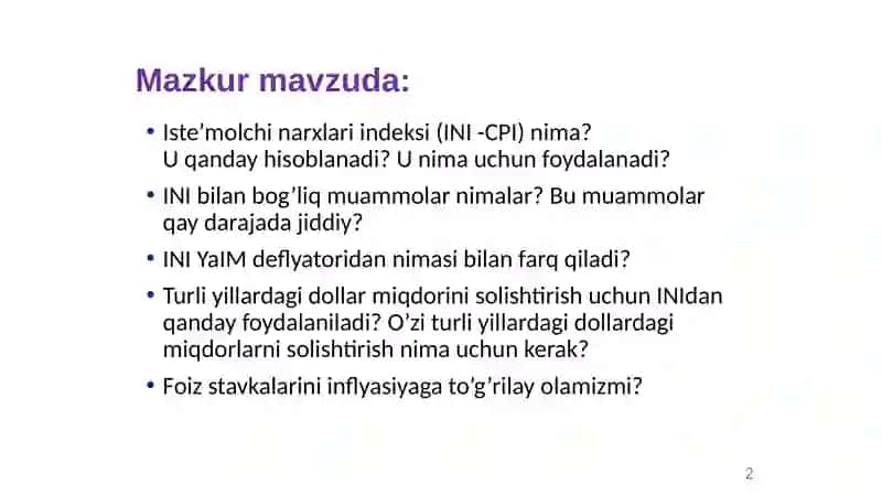 Iste’molchiNarhlariIndeksi(INI)Consumer Price Index (CPI) 2