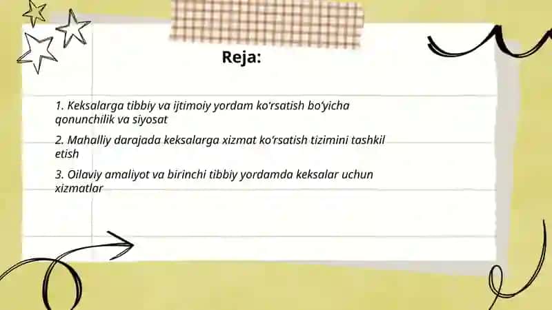 Keksalarga tibbiy, ijtimoiy yordam koʻrsatishni tashkillashtirish 2