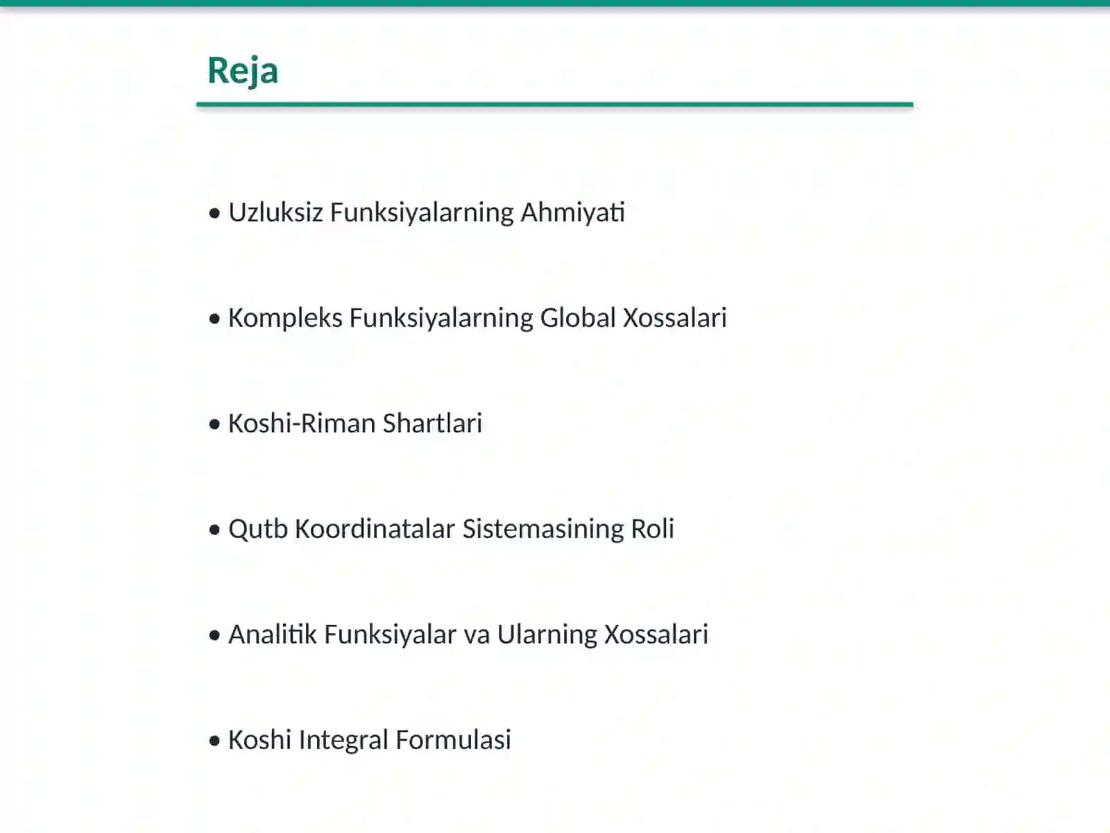 Kompleks O'zgaruvchili Uzluksiz Funksiyalarning Global Xossalari 2