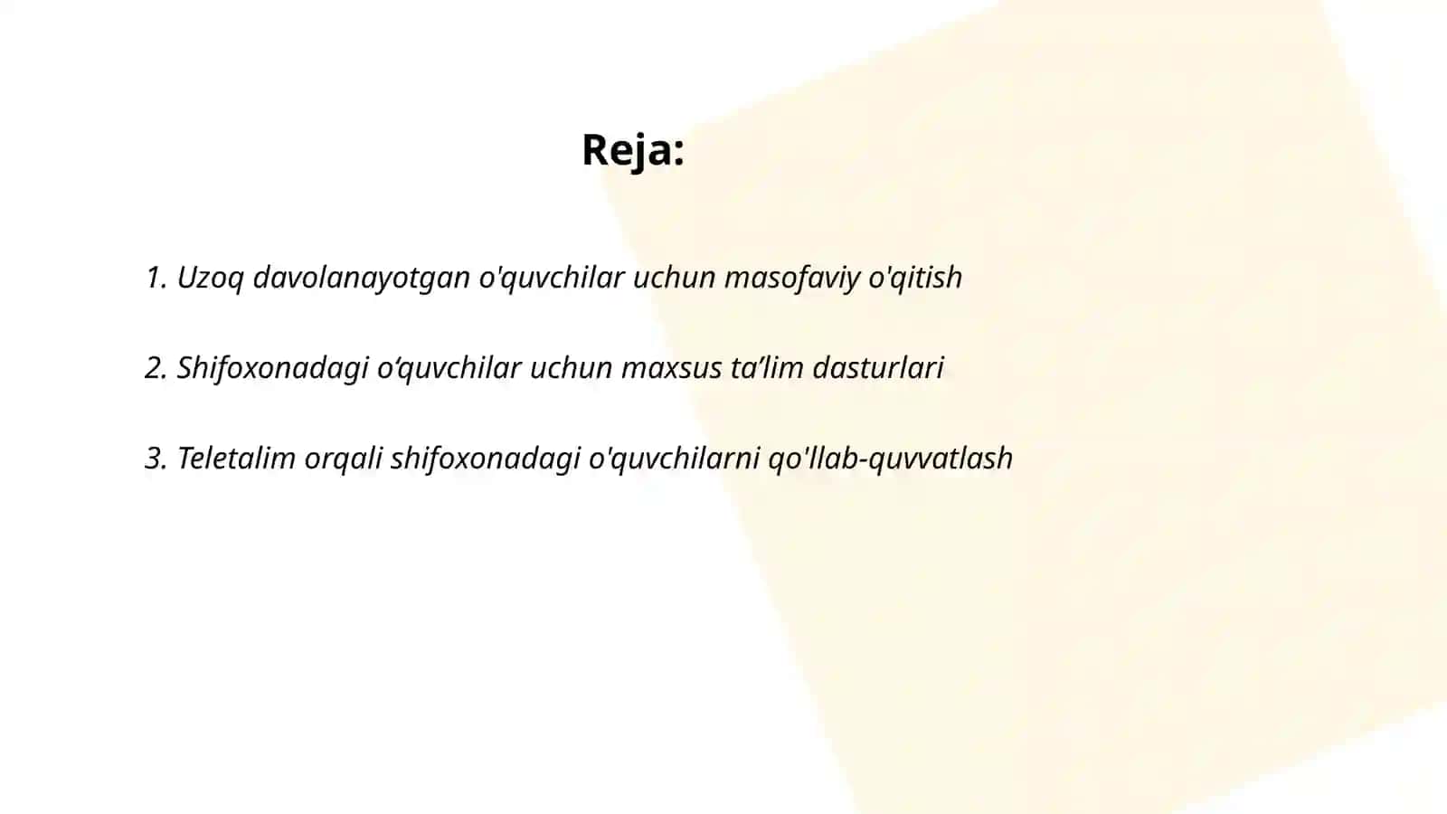 Chet ellardagi shifoxonalarda uzoq davolanuchi maktab o'quvchilarning ta'limi 2