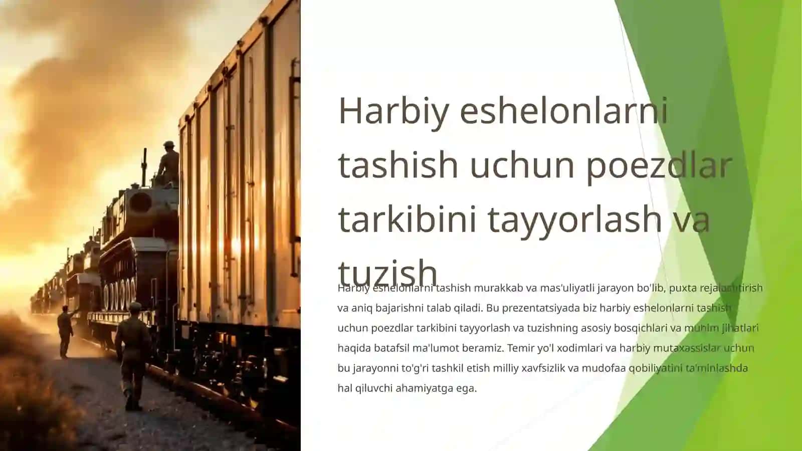 Harbiy eshelonlarni tashishda poyezdlar tarkibini tayyorlash va ularni tuzish 2