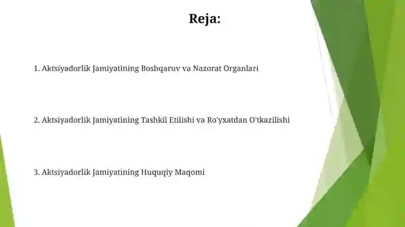 Aktsiyadorlik Jamiyatining Tashkil Topishi 2