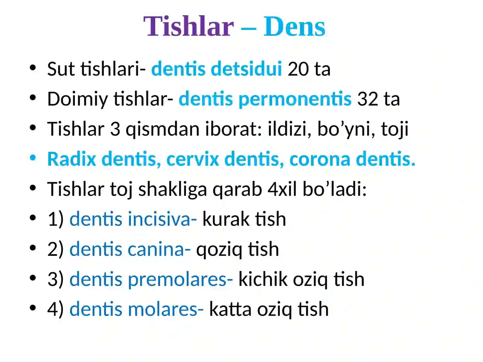 Tishlarning umumiy va xususiy anatomiyasi 2