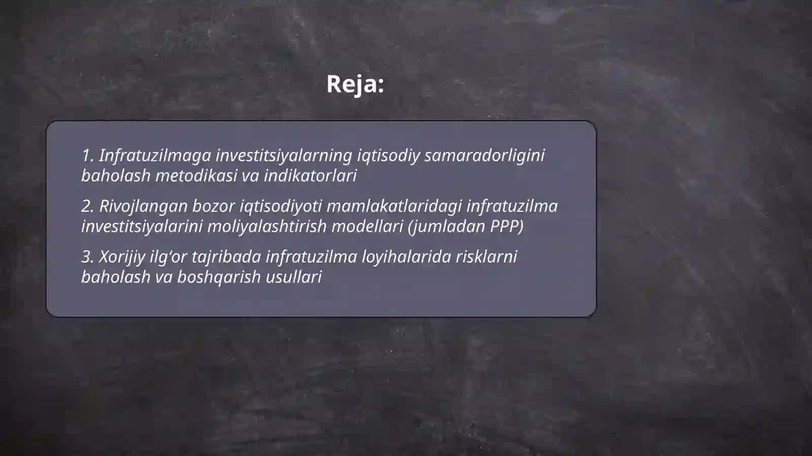 Infratuzilma soxasida infestitsiyalar va ularning iqtisodiy samaradorligi 2