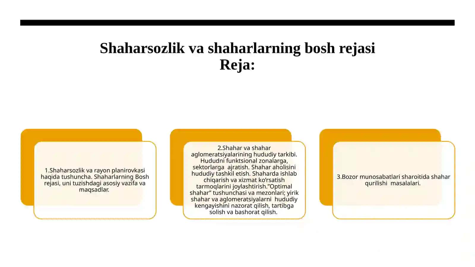 Shaharsozlik va shaharlarning bosh rejasi 2
