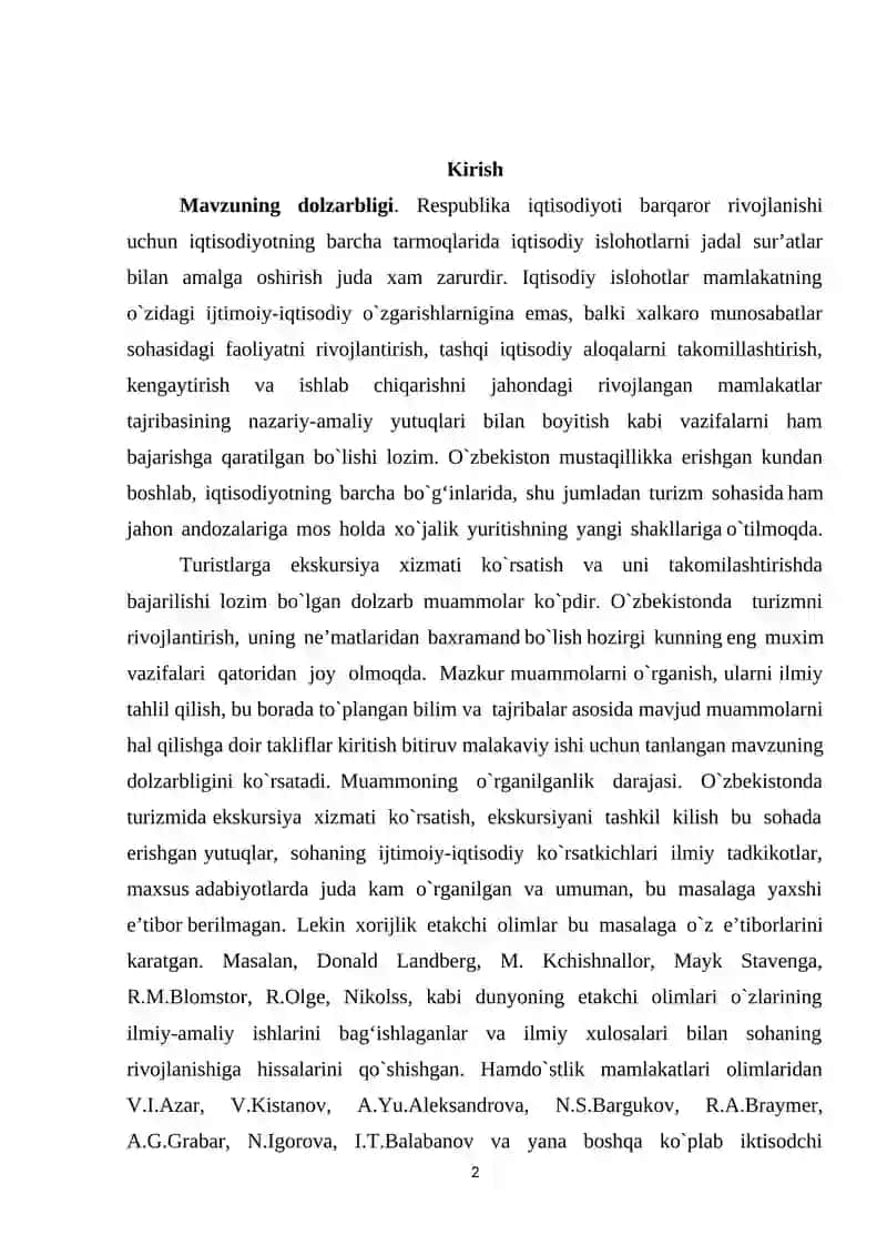 O’zbekistonda ekskursion xizmatlar va ularni tashkil qilish 2