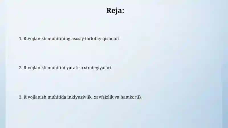 Rivojlantiruvchi muhit tashkil qilish 2