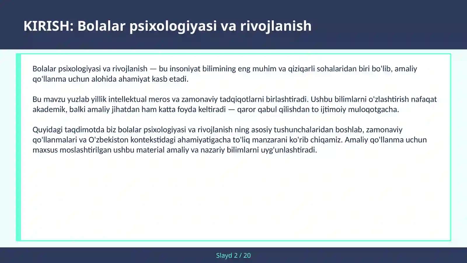 Bolalar Psixologiyasi va Rivojlanish 2