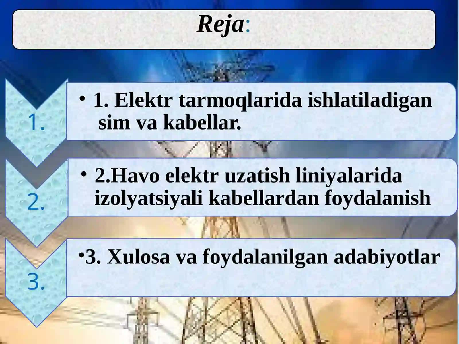 Elektr tarmoqlariga kabellaryotkizish 2