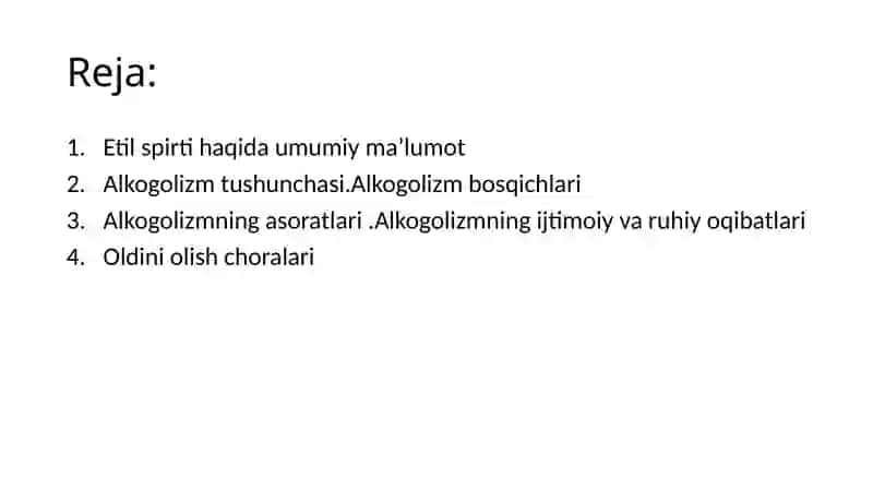 "Etilspirti.Alkogolizm vauning asoratlari" 2