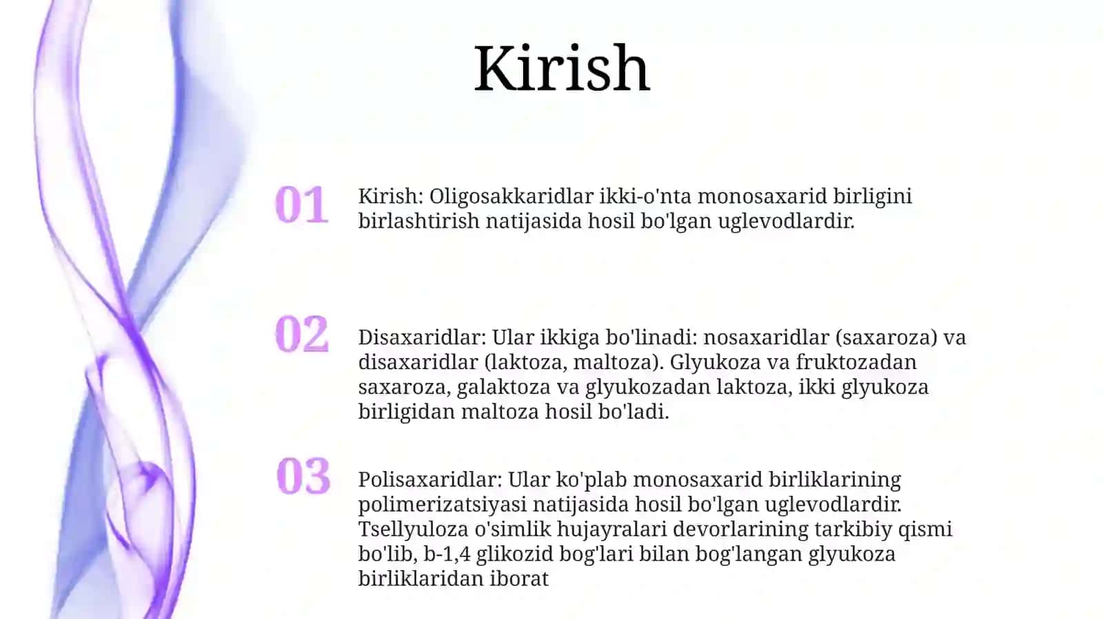Di Va Oligosaxaridlar. Qaytarilmaydigan Va Qaytariluvchi Disaxaridlar. Tregaloza Maltoza Saxaroza Tuzilishi Xossalari. Polisaharidlar. Sellyuloza Va Kraxmal. Tuzilishi Olinishi Va Xossalari. Ishlatilishi 2