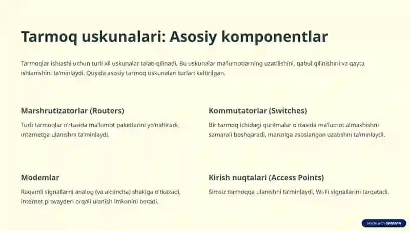 Kompyuter tarmoqlari vositalari: Umumiy ko'rinish 2