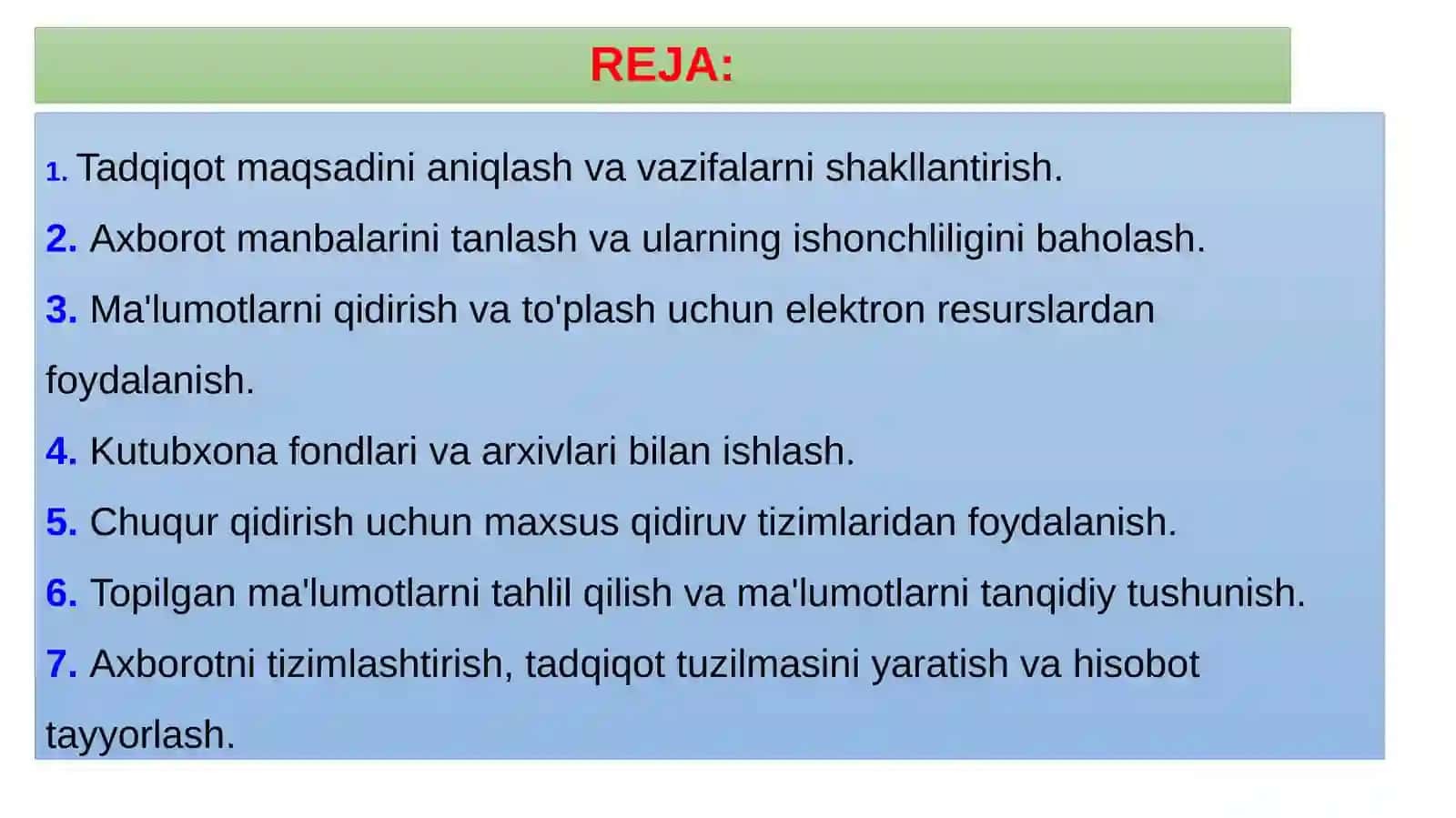 ILMIY MA'LUMOTLAR NIQIDIRISH, TIZIMLASHTIRISH VATAHLILQILISH 2