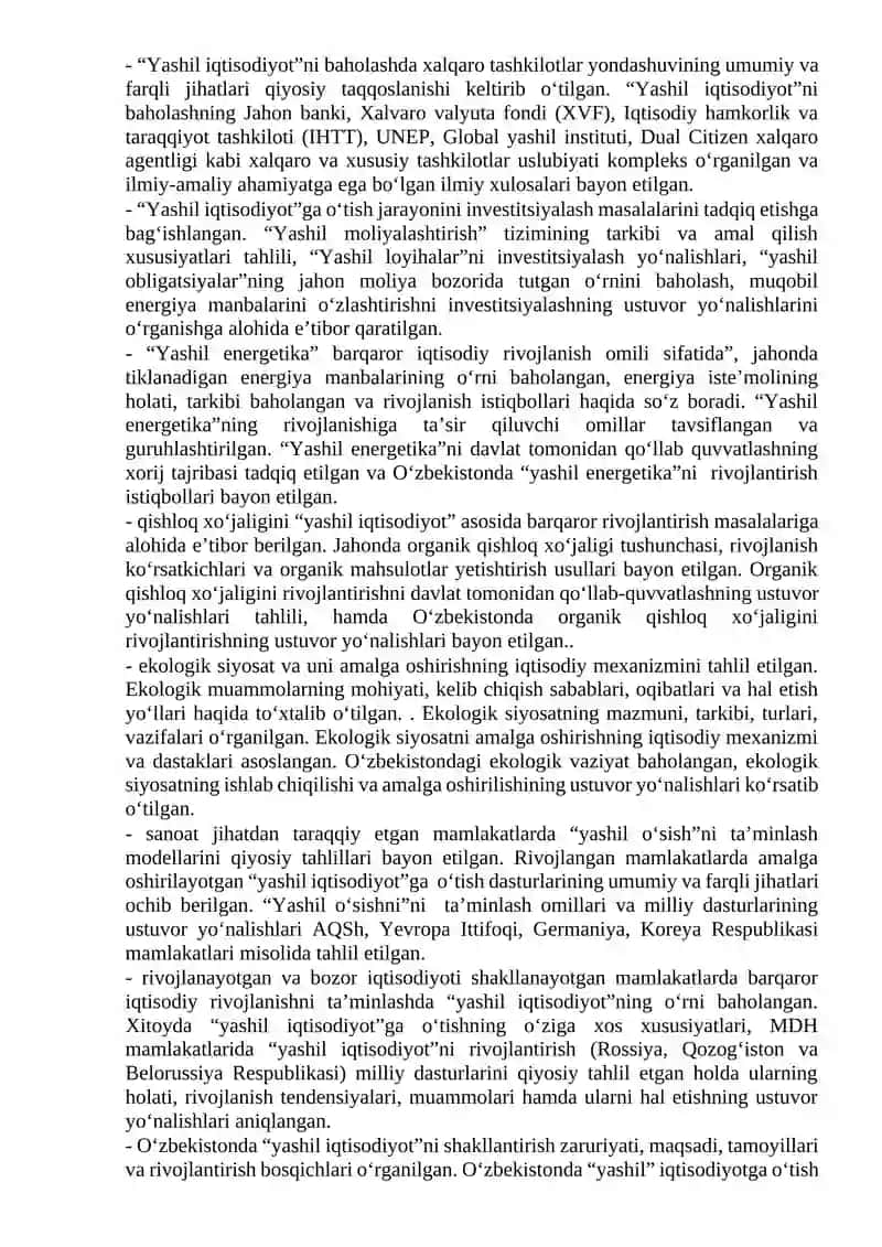 “YASHIL IQTISODIYOT” FANINING ASOSLARI. “YASHIL IQTISODIYOT”GA O‘TISHNING ZARURIYATI, TAMOYILLARI VA DASTAKLARI. 2