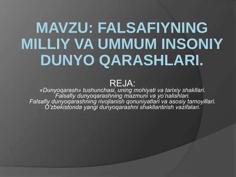 Mustaqil ish - Falsafiyning milliy va umumiy insoniy dunyoqarashlari 2