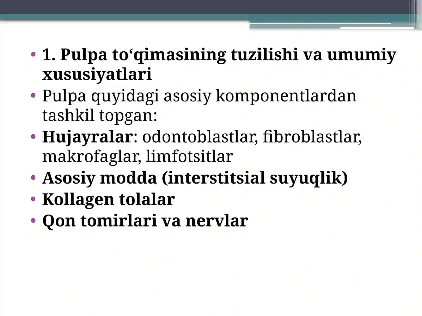 Pulpa to'qimasining mehanik va immunobiologik himoya vazifasi 2