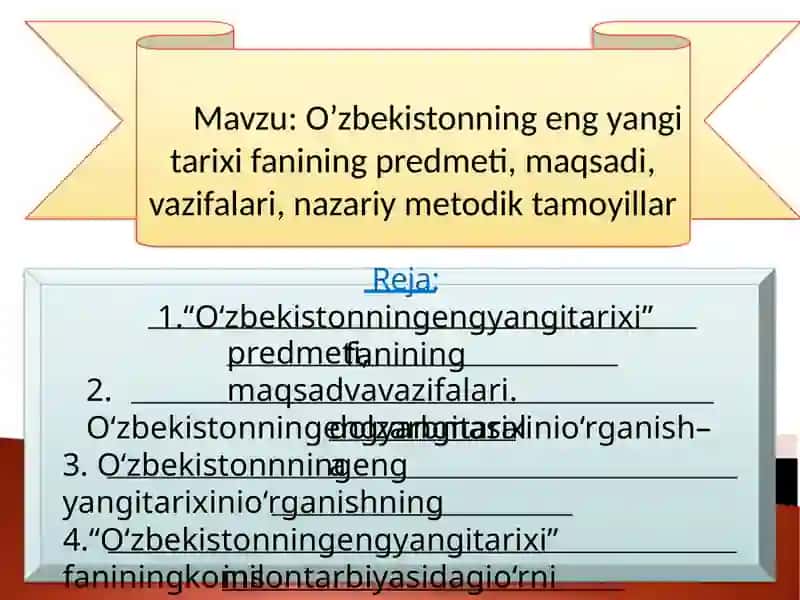 O’zbekistonning eng yangi tarixi fanidan tayyorlagan MUSTAQIL ISHI 2