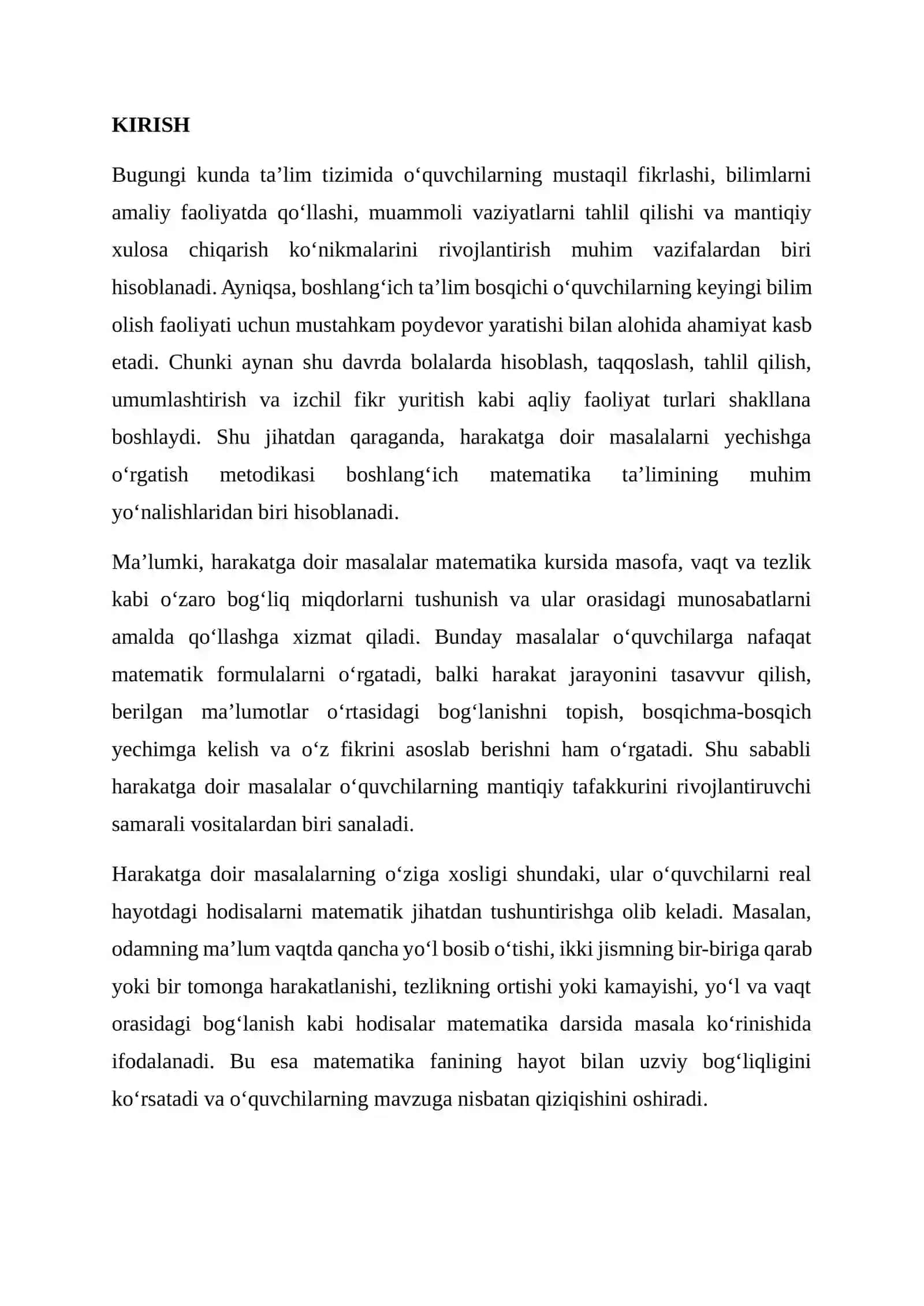 HARAKATGA DOIR MASALALARNI YECHISHGA O‘RGATISH METODIKASI 2