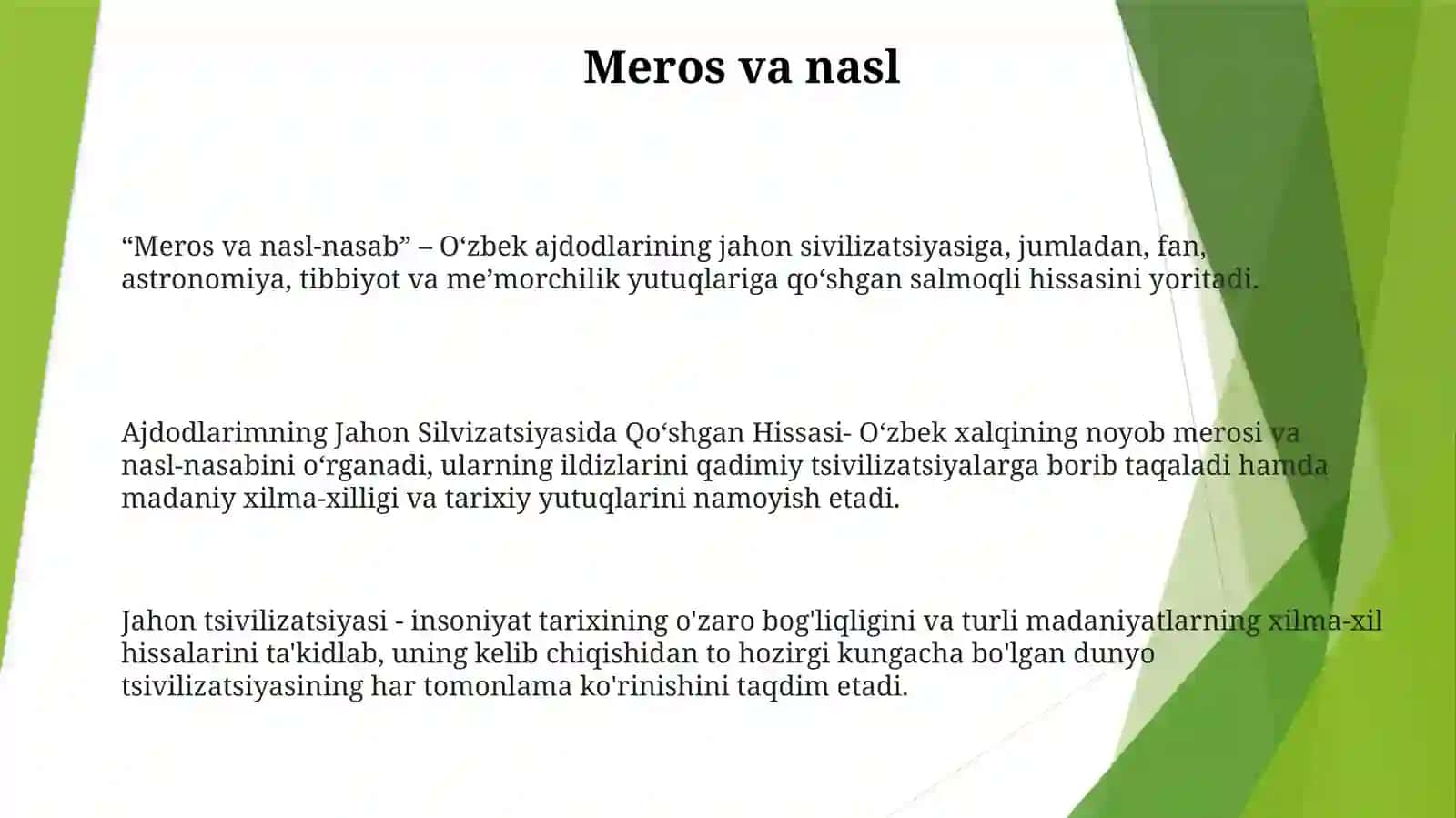 Ajdodlarimning Jahon Silvizatsiyasida Qo‘shgan Hissasi 2