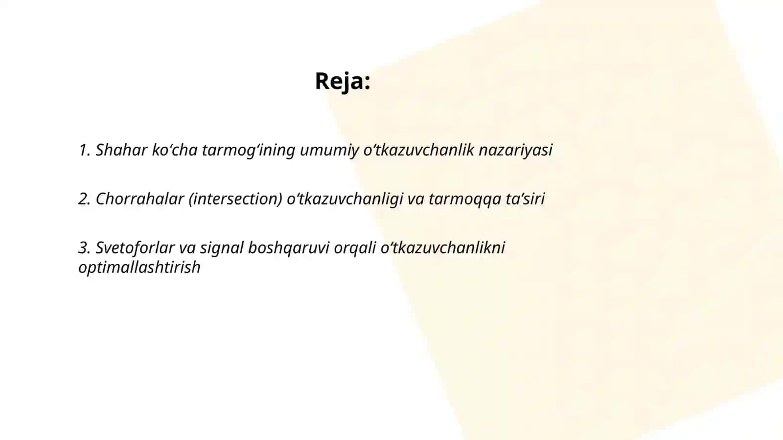 Shahar koʻcha tarmogʻini oʻtkazuvchanlik qobiliyati 2