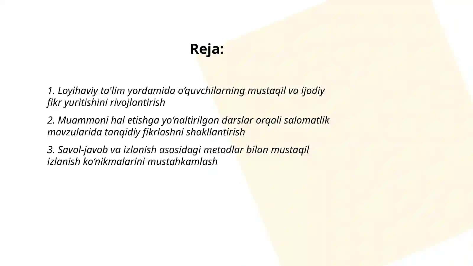 Loyihaviy ta'lim yordamida o‘quvchilarning mustaqil va ijodiy fikr yuritishini rivojlantirish 2