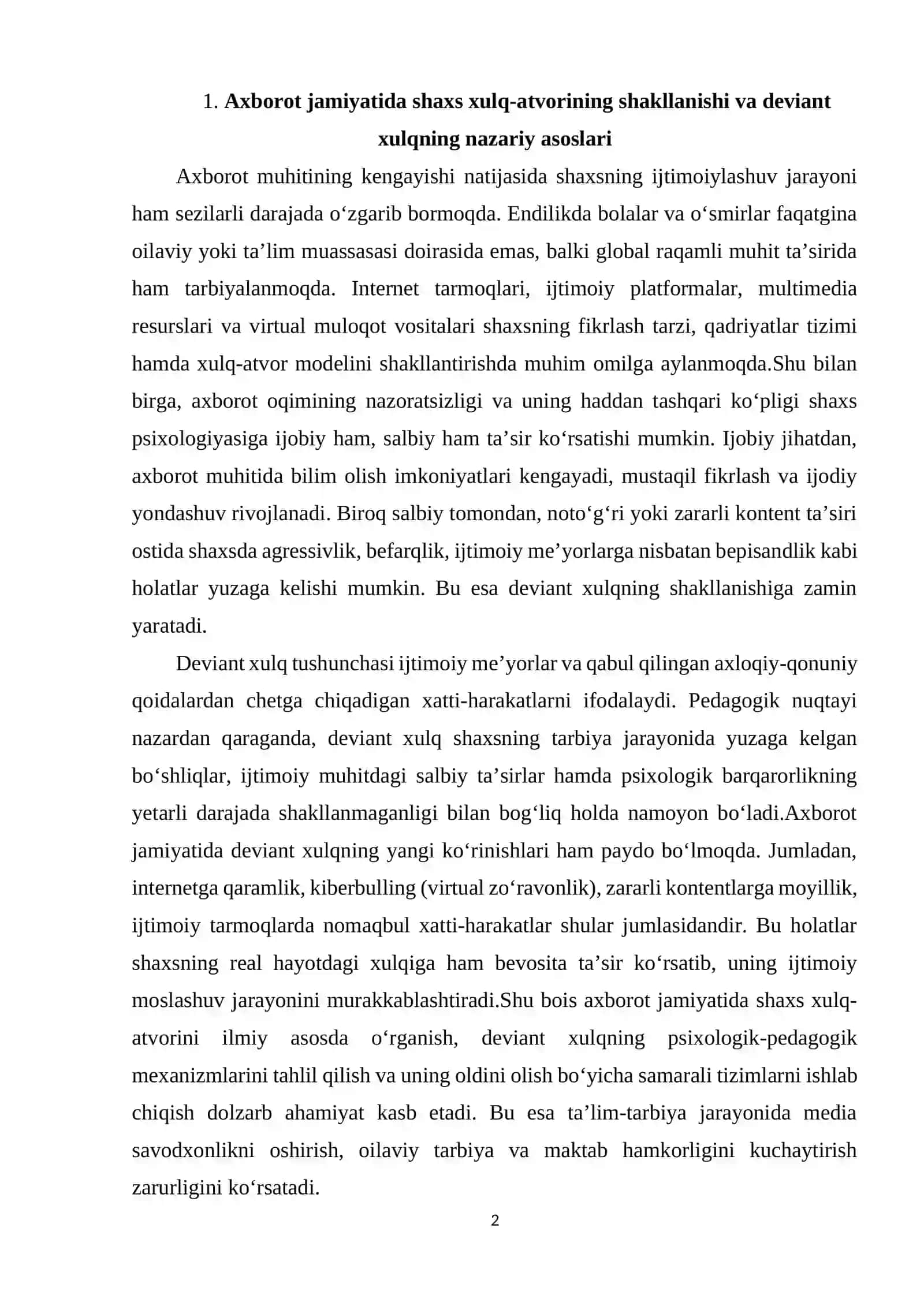 Axborot muhiti sharoitida deviant xulq pedagogik muammo sifatida. 2