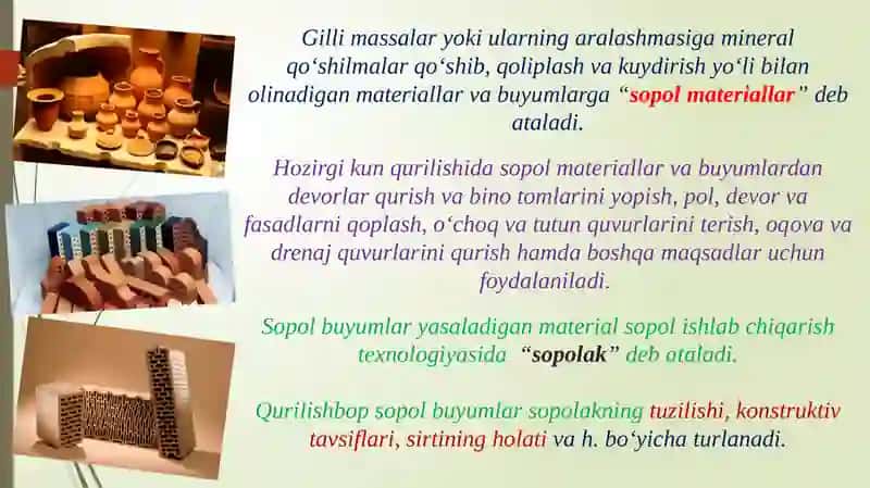 QURILISH MATERIALLARI VA BUYUMLARIMA’RUZA 2
