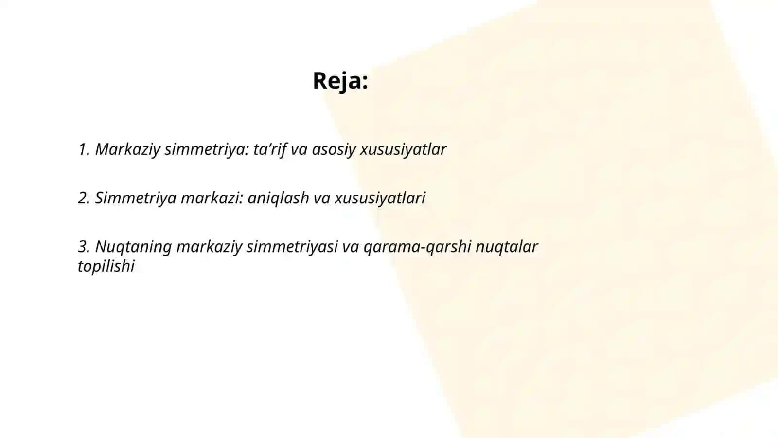 Markaziy simmetriya mavzusida Xoʻjamurodova Rayhona 2