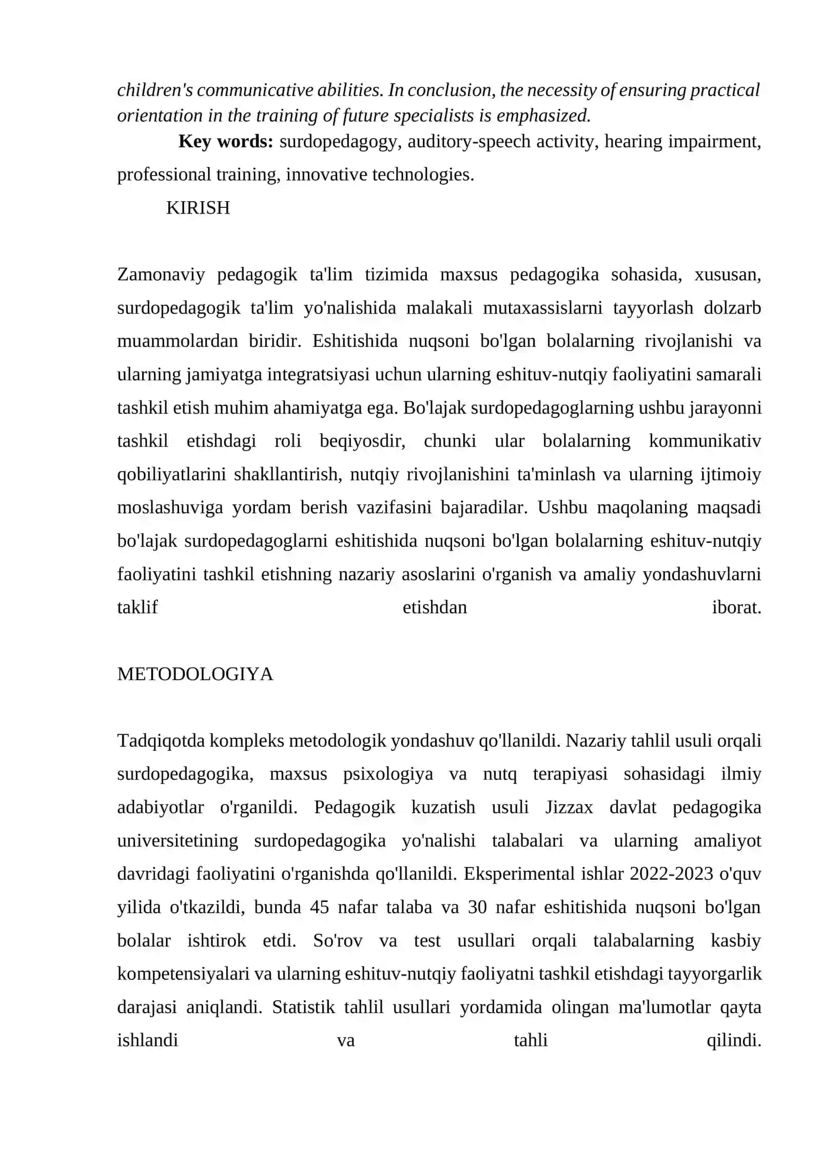 BO'LAJAK SURDOPEDAGOGLARNI ESHITISHIDA NUQSONI BO'LGAN BOLALARNING ESHITUV-NUTQIY FAOLIYATNI TASHKIL ETISH 2