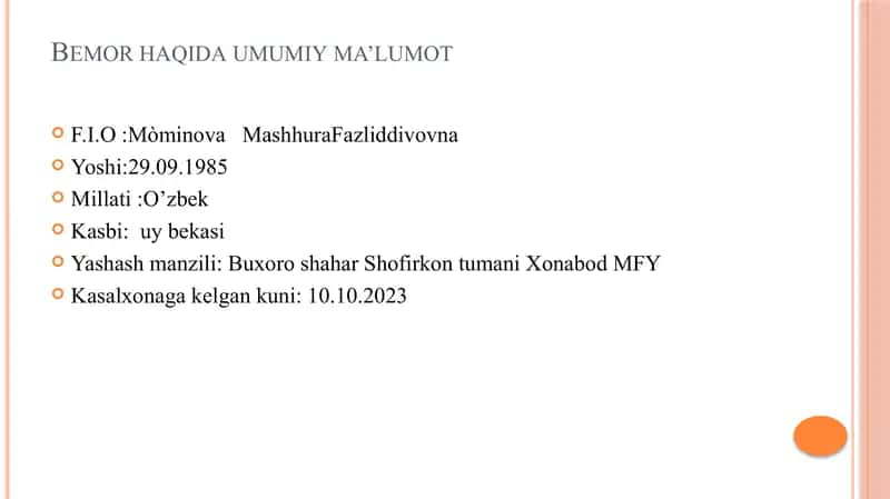 Gastroenterologiya bo‘limi bemorining kasallik tarixi 2
