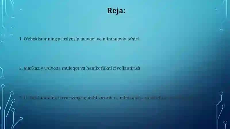 Reja: Iqtisodiy Diplomatiya va Mintaqaviy Integratsiya 2