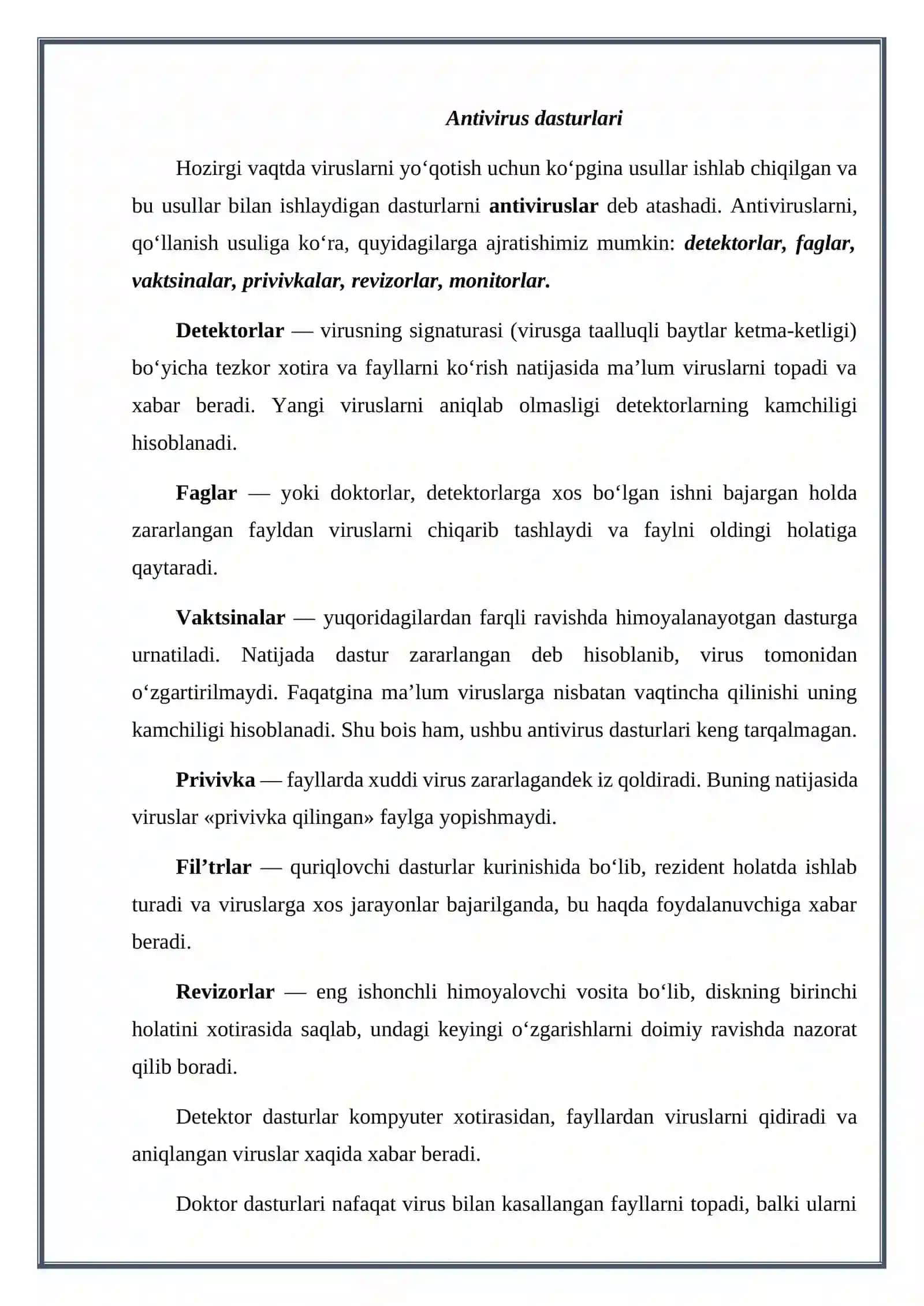 Antivirus dasturiy vositalari 2