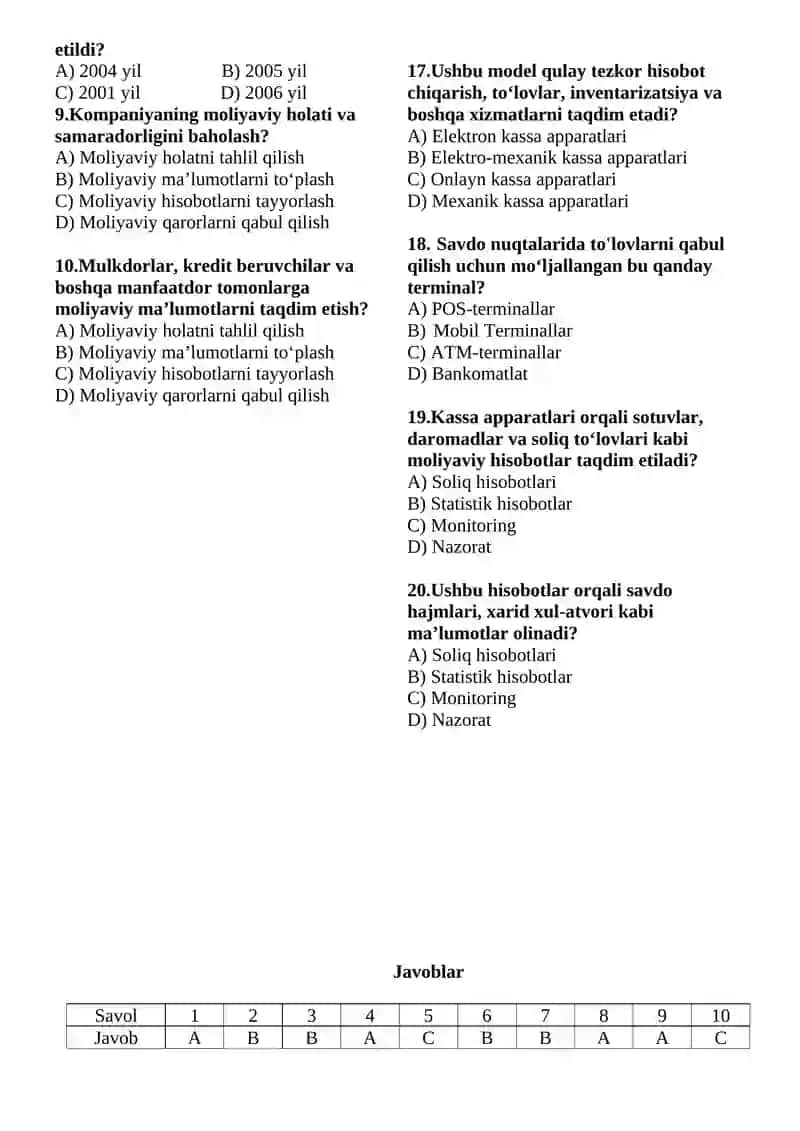 Kassa apparatlaridan ishlash texnologiyasi fanidan 3 2