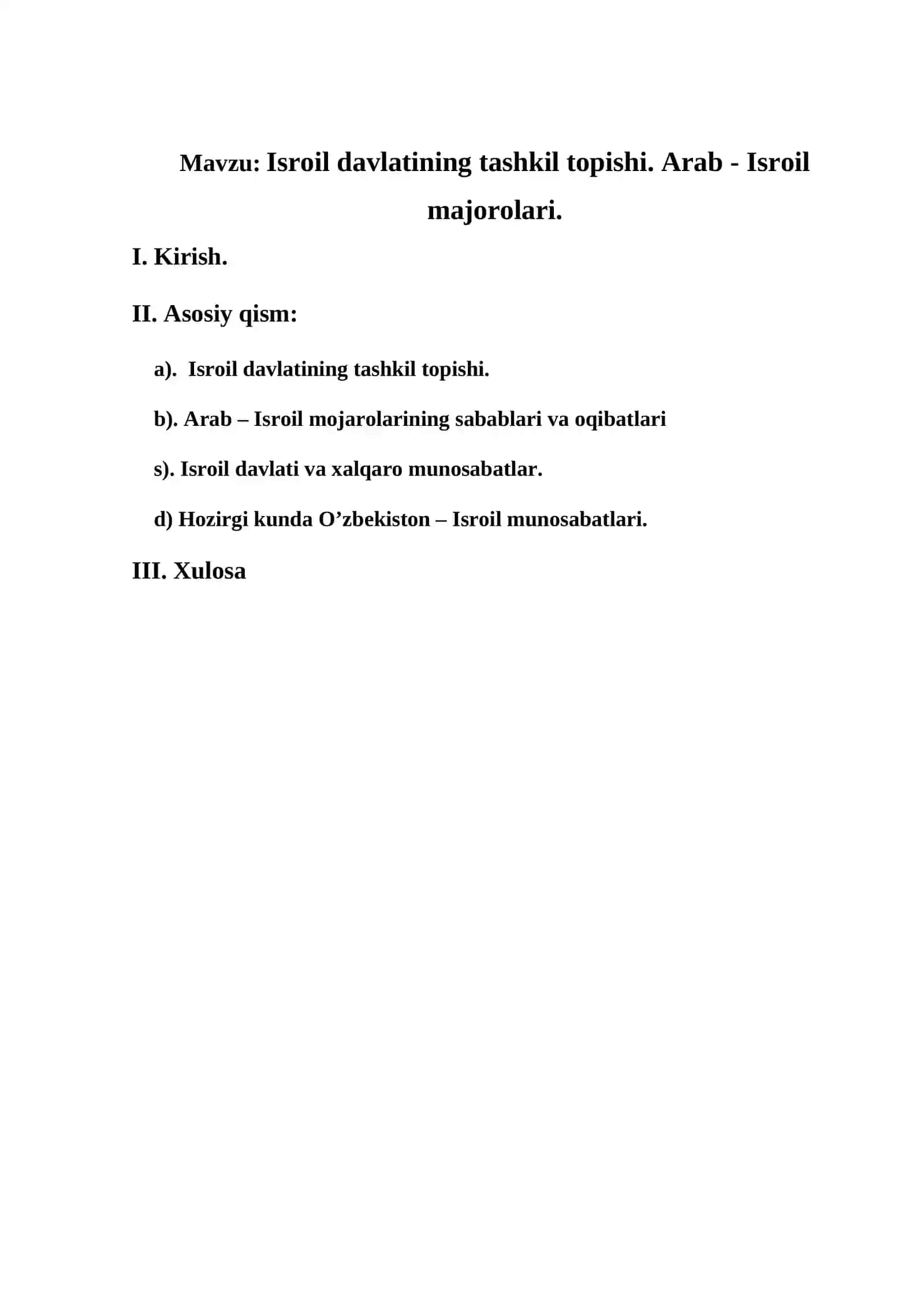 Isroil davlatining tashkil topishi. Arab - Isroil majorolari 2