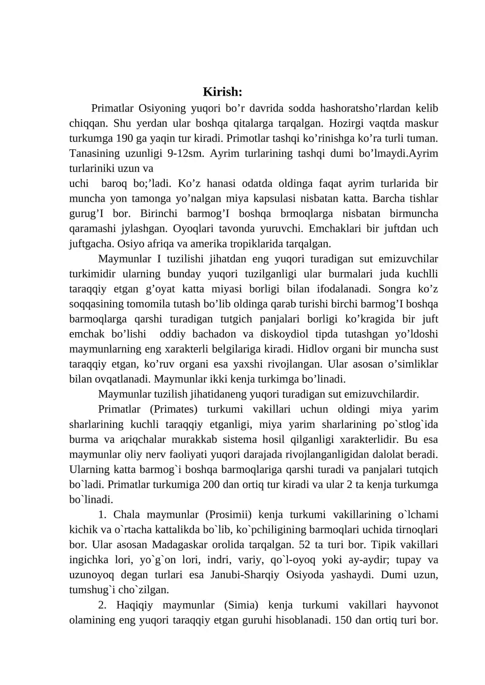 Primatologiya uning boshqa fanlar bilan aloqasi hamda amaliyoda qo’llanilishi 2