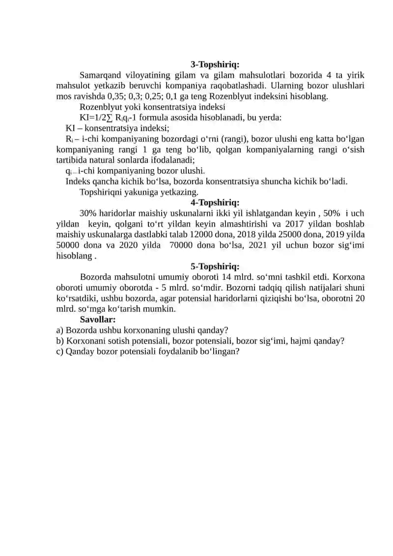 Amaliy mashg‘ulot (2 soat): Marketing muhiti va dasturi 2