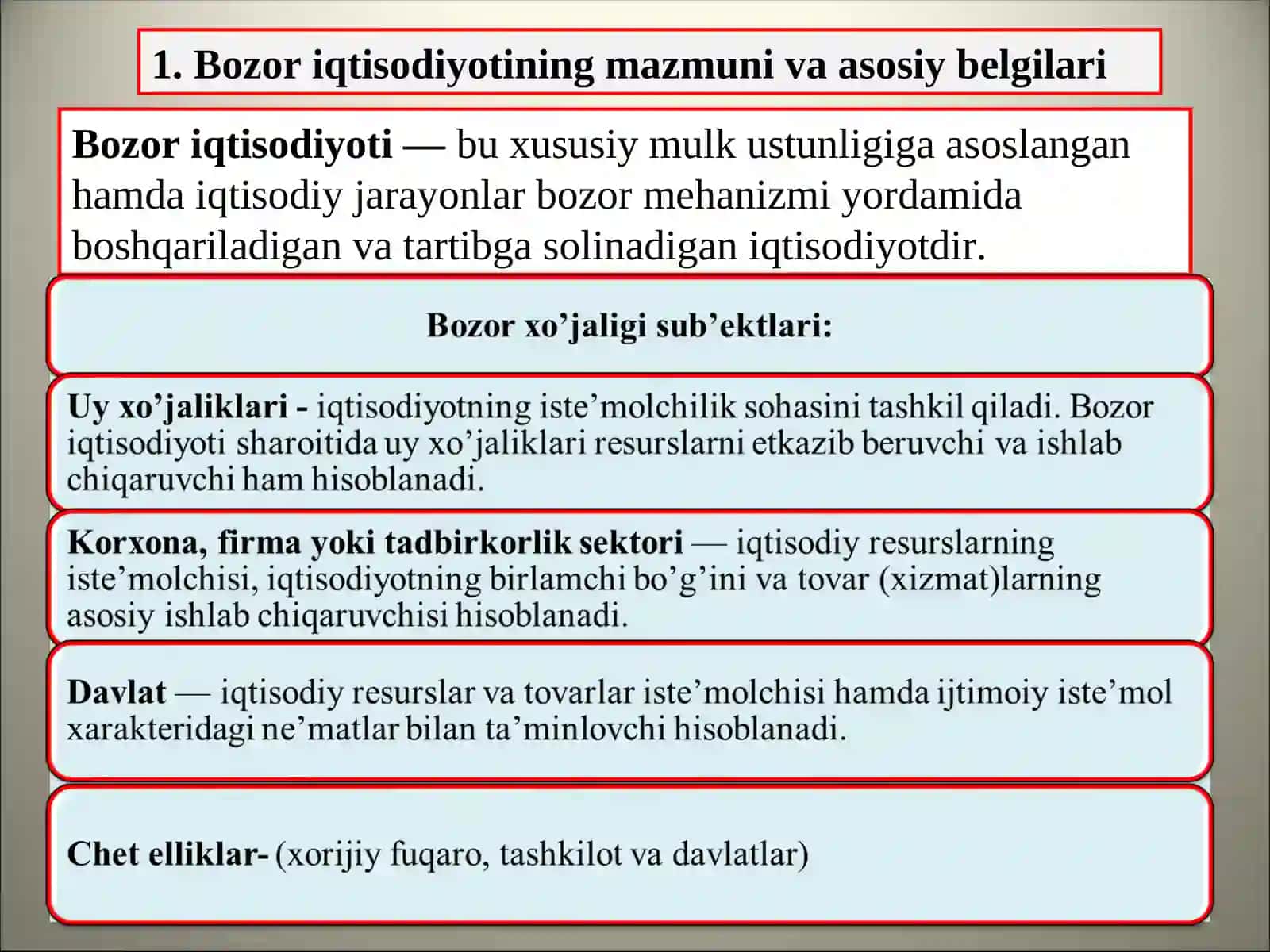BOZOR IQTISODIYOTI. BOZOR VA UNING TUZULISHI 2
