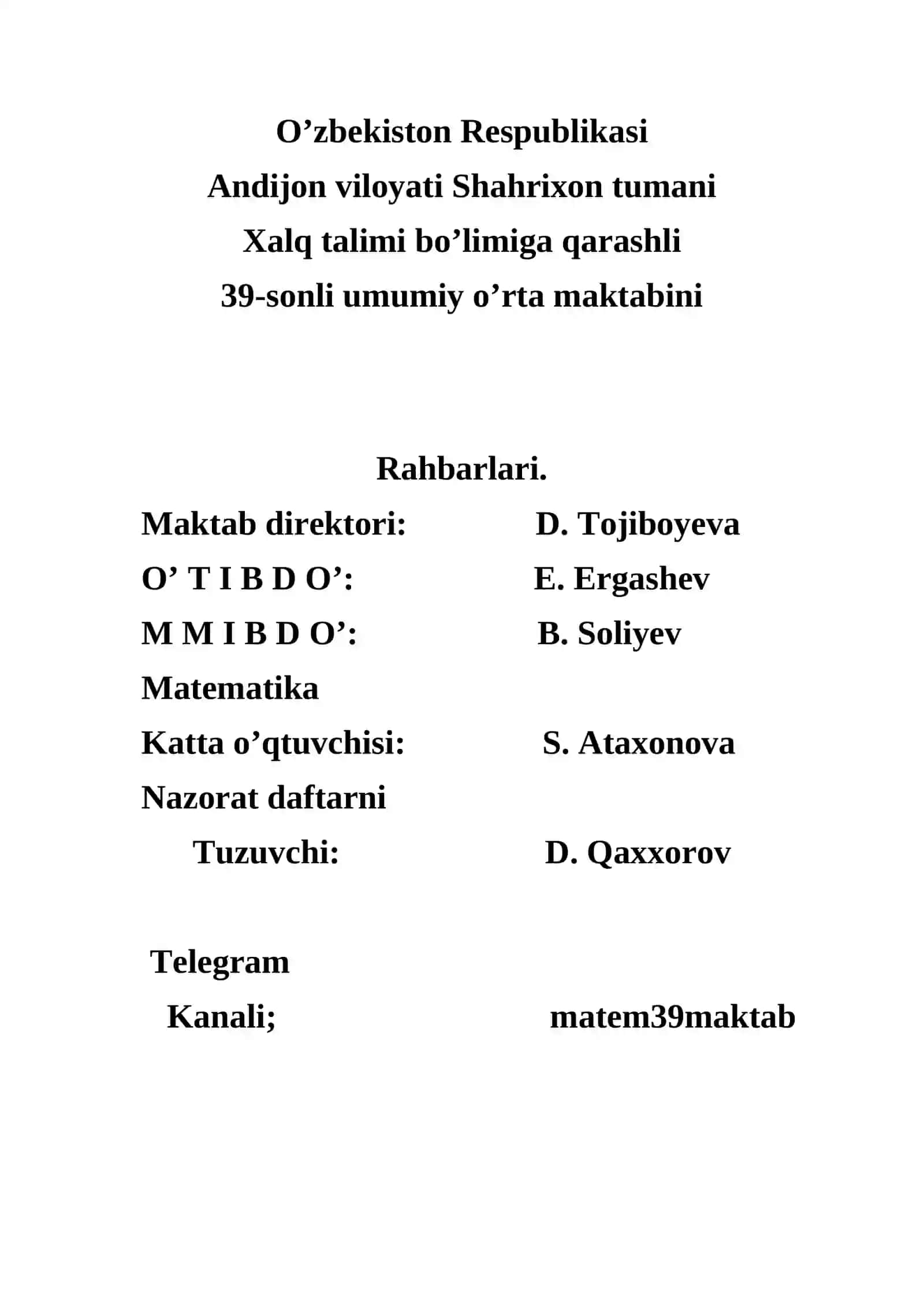 NAZORAT ISHI DAFTARI 2022-2023 O’QUV YILI UCHUN 2