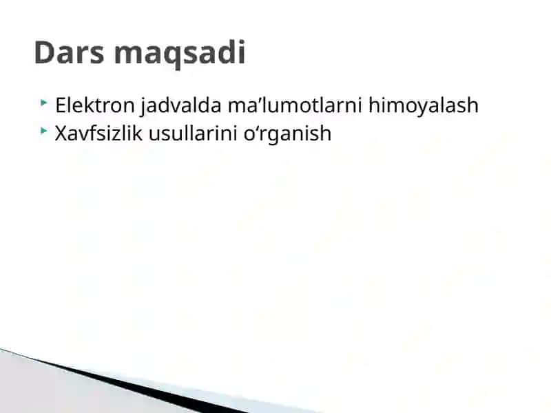 Elektron jadval xavfsizligi 2