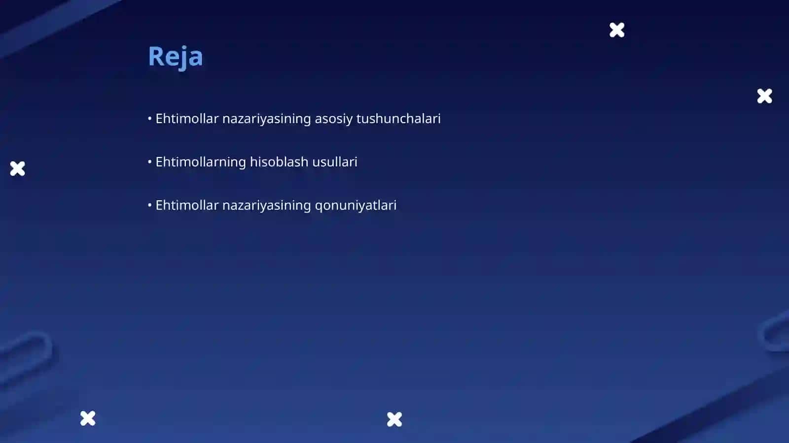 Ehtimollar nazariyasining asosiy qonuniyatlari va taqdimot funksiyalari 2