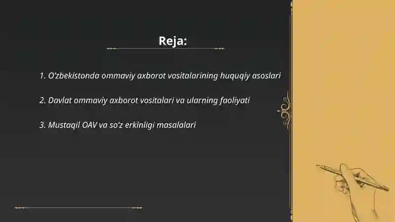 Oʻzbekistonda ommaviy axborot vositalarining huquqiy asoslari 2