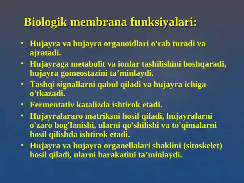 Hujayra Membranalarining Tuzilishi va Vazifalari 2