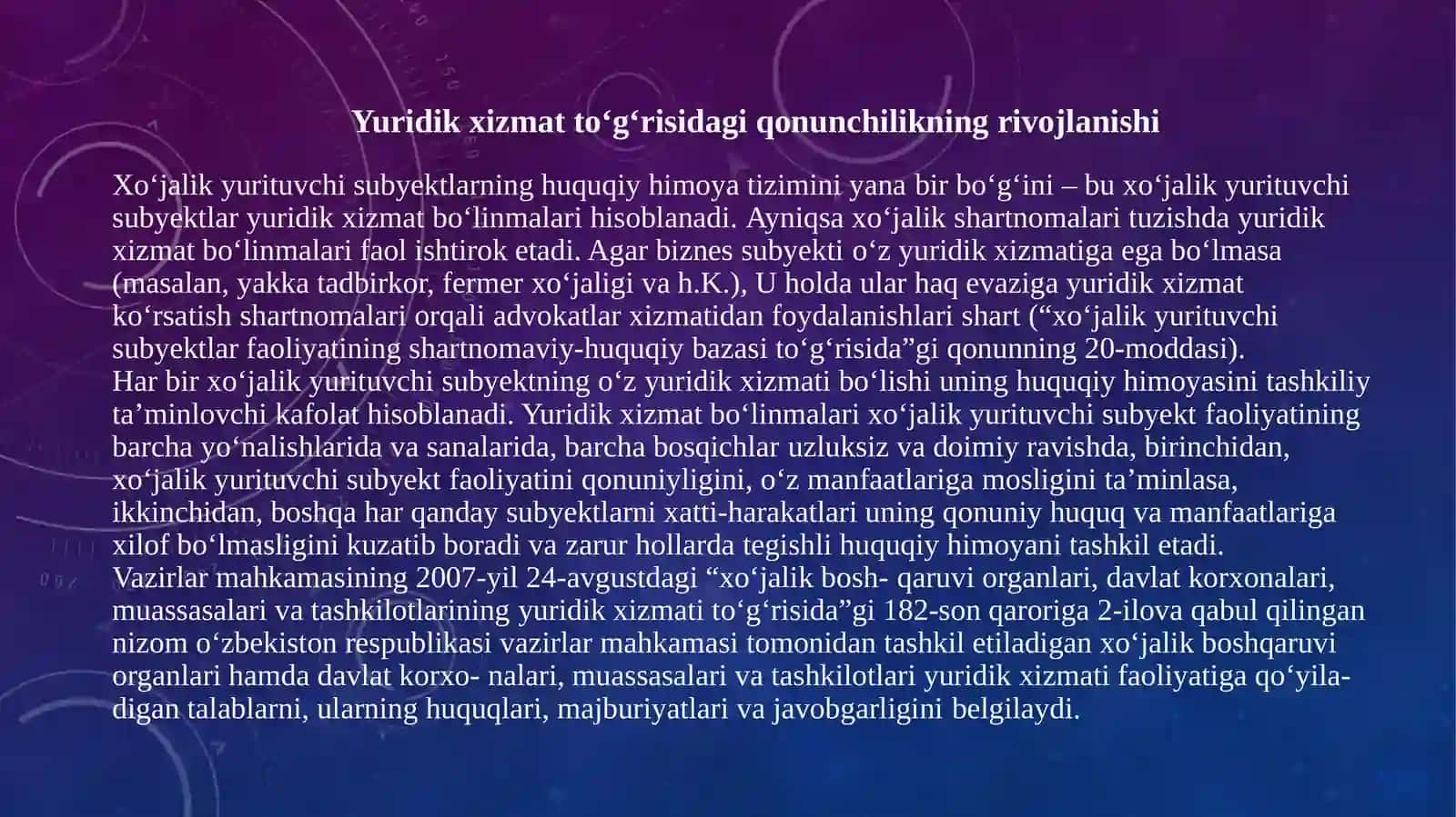 Yuridik xizmatlarning rivojlanishi 2