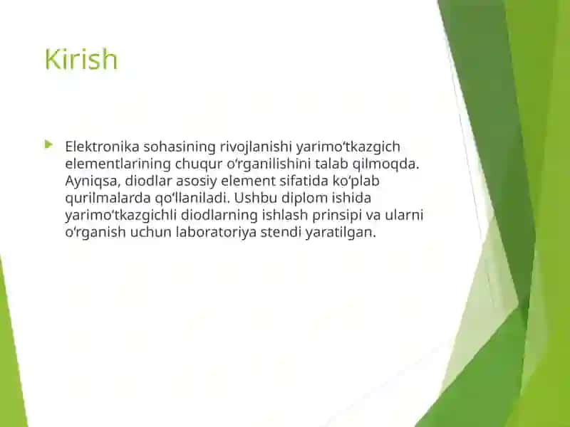 Yarimo‘tkazgichli diodlarni tadqiq etish laboratoriya stendini yaratish 2