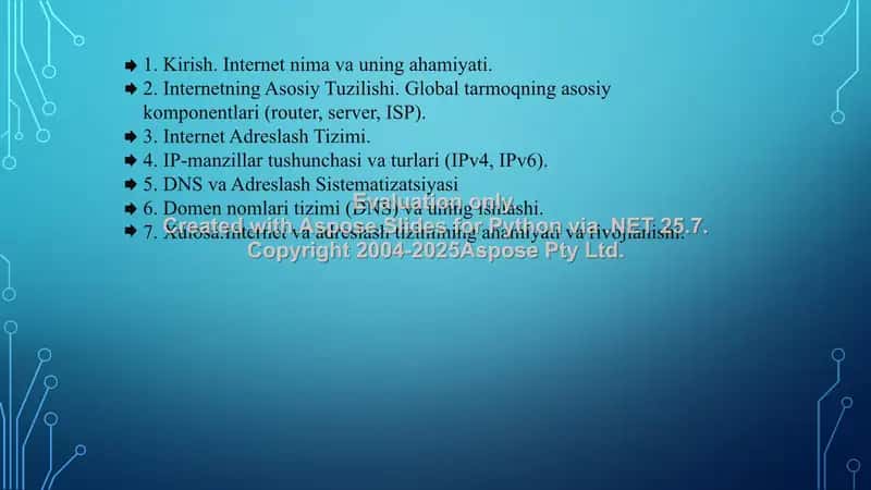 Internet-Global kompyuter tarmog'i.Internet tarmog‘ida adresslarning tuzilishi va sistemaviyligi 2